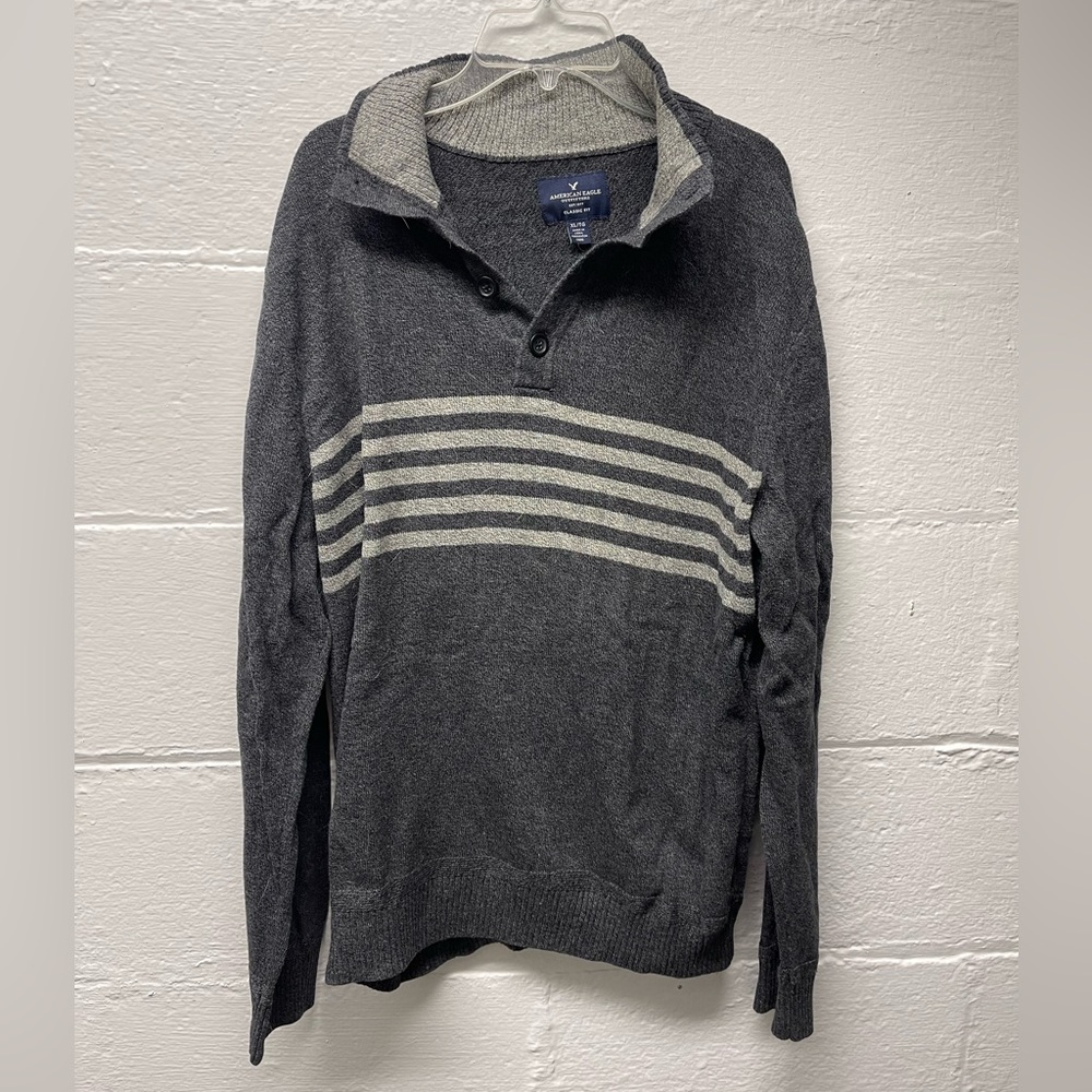 American Eagle Outfitters Gray Striped Popover Sweater